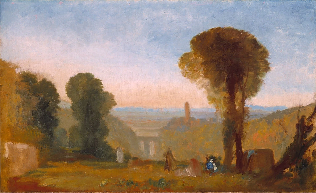 Paesaggio italiano con ponte e torre, 1827